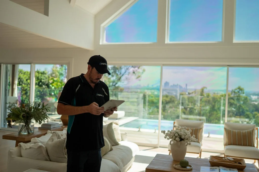 Man conducting new build handover inspection in new home