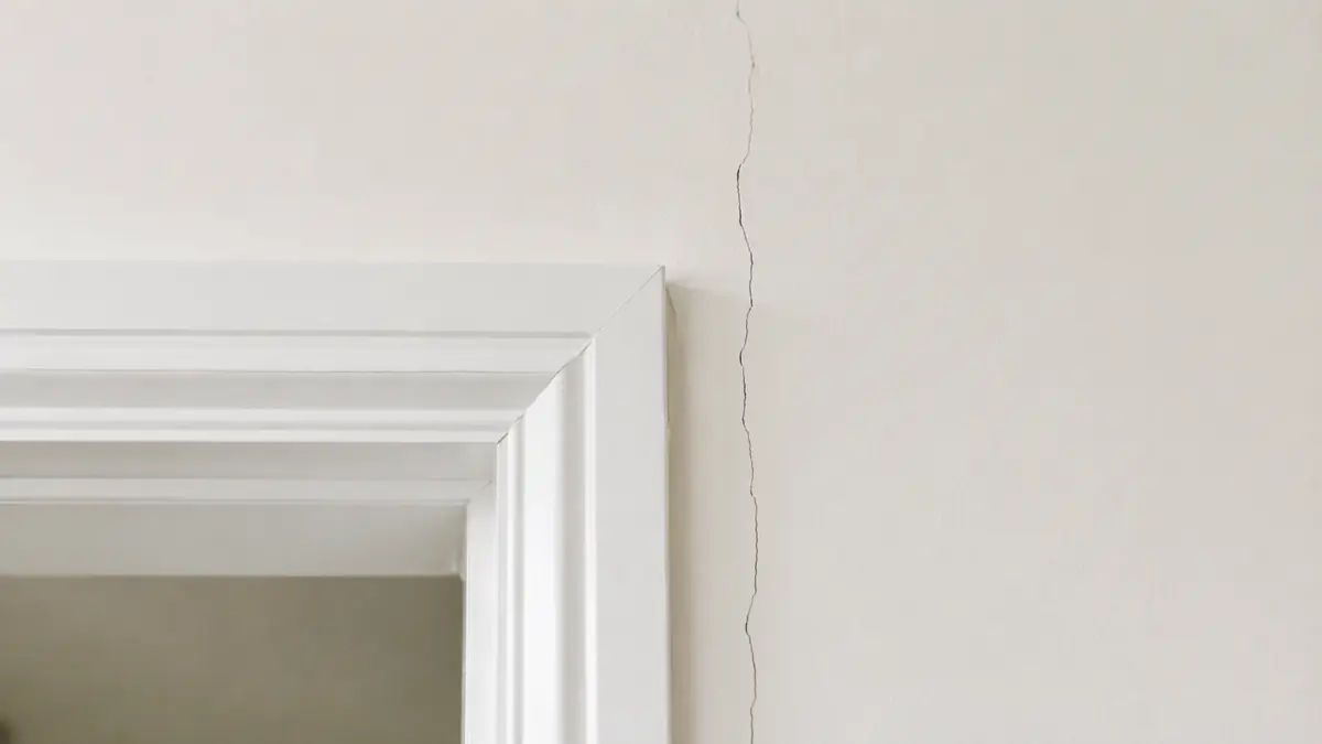 Vertical crack in wall, typically the least serious of the four crack directions.